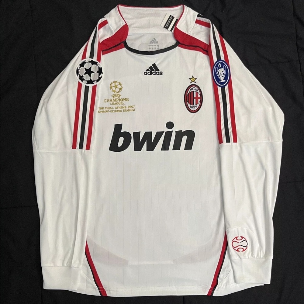 Maldini #3 AC Milan S-XL Longsleeve Soccer Jersey Retro UCL Away White - Picture 2 of 6